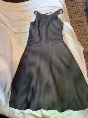 Topshop Grey Ribbed A-Line Mini Dress